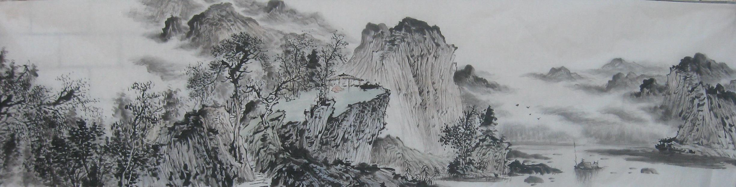 名家 潘真 国画 - 潘真 八尺对开山水 源远流长 6000.00